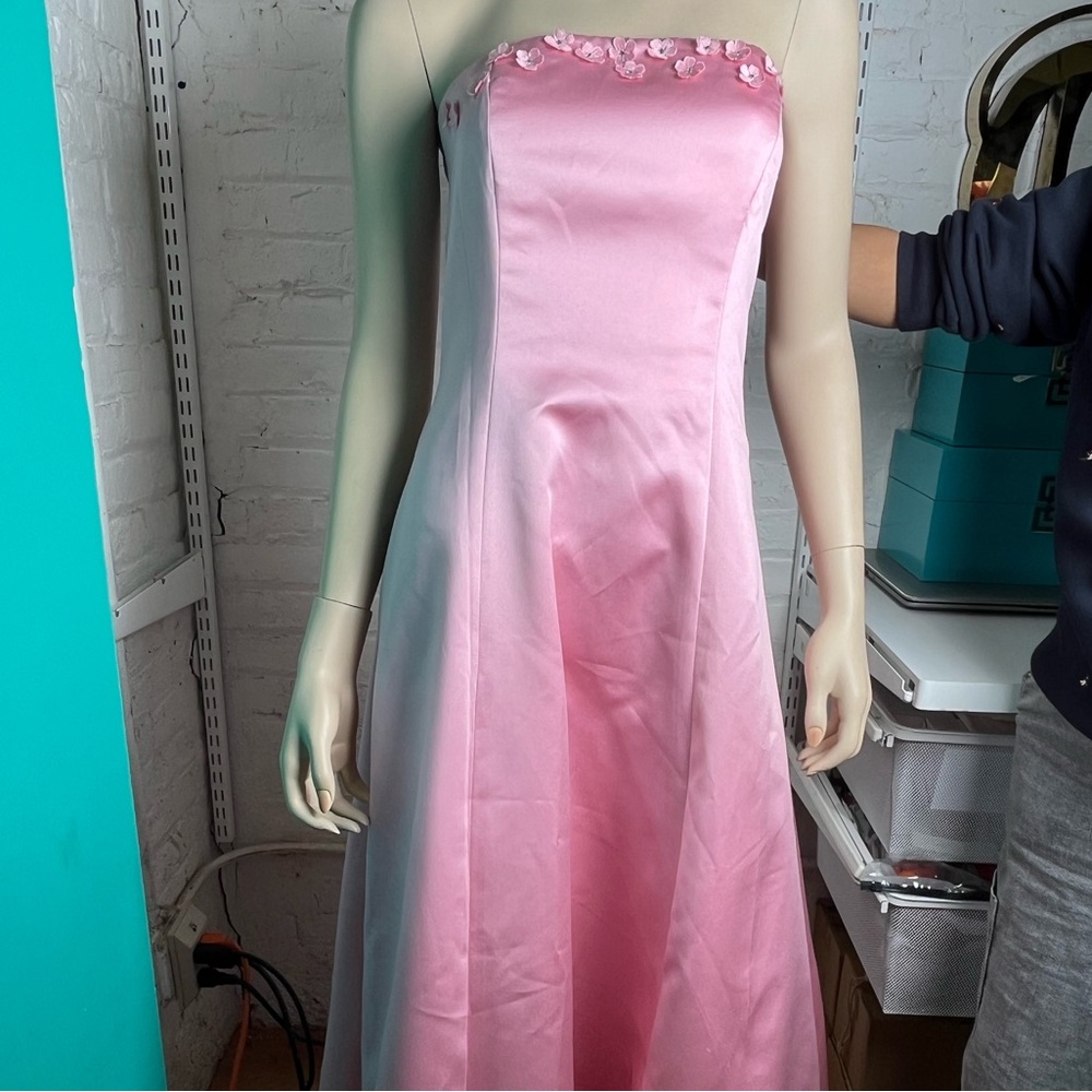 Strapless Pink Floral Prom Dress